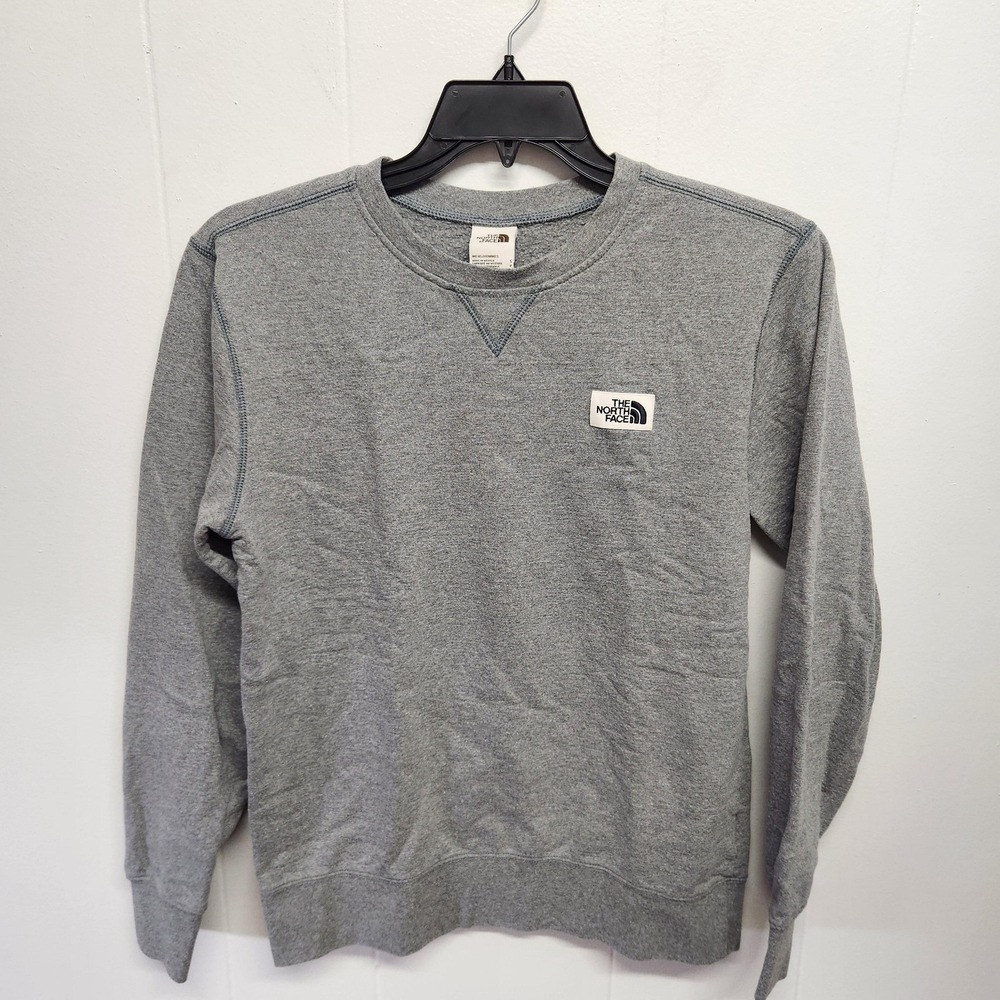 North Face Sweater Mens Small Gray Crewneck‎ Pullover Logo Patch Sweatshirt
